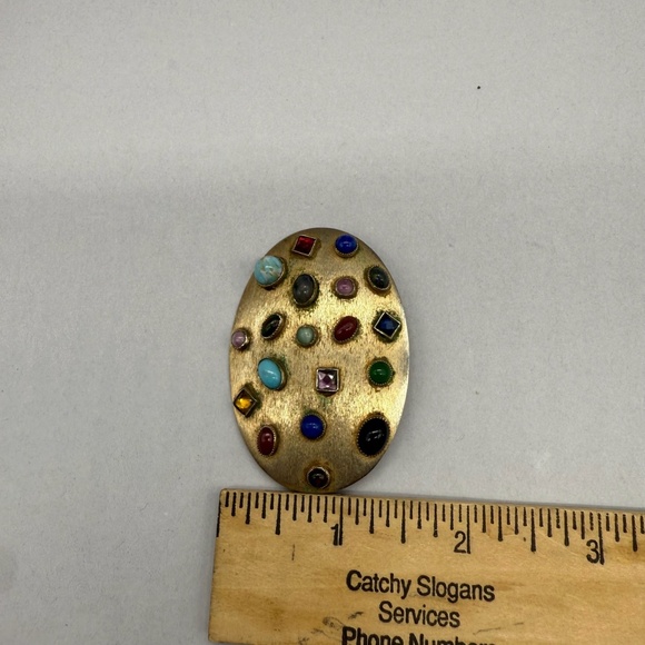 Vintage Estate  Multi Bezel Set SemiPrecious Stone & Crystal Jeweled  Brooch Pin - Picture 7 of 9